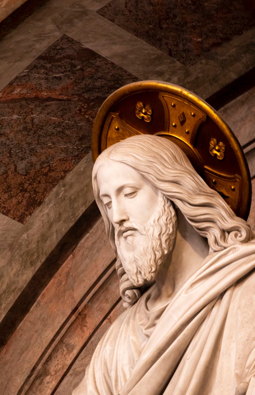 marble sculpture of jesus in papal basilica of saint peter in the vatican