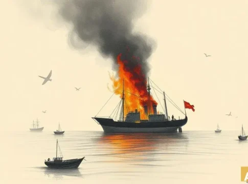 Танкер с жидким газом горит у берегов Южного Йемена (AI-иллюстрация)