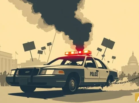 Протесты против мигрантов в Дублине: сожжен полицейский автомобиль (AI-иллюстрация)