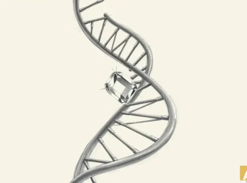 Ковалентная привязка ДНК к квантовым наноалмазам без линкеров: новый шаг к биосе (AI-иллюстрация)