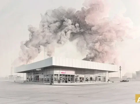 Крупный пожар в Walmart: десятки машин на месте (AI-иллюстрация)