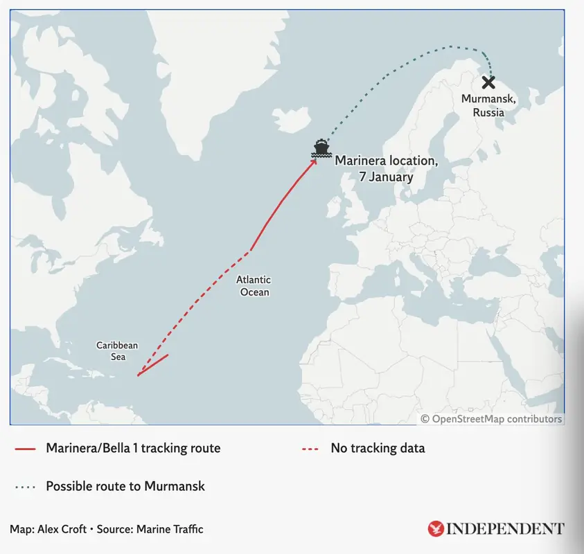 Танкер-теневик «Маринера» захвачен США и идёт к берегам Великобритании