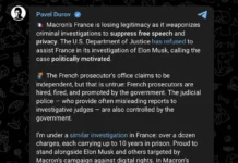 Франция: Илона Маска вызвали на допрос, Павел Дуров заявил о «потере легитимности» страны