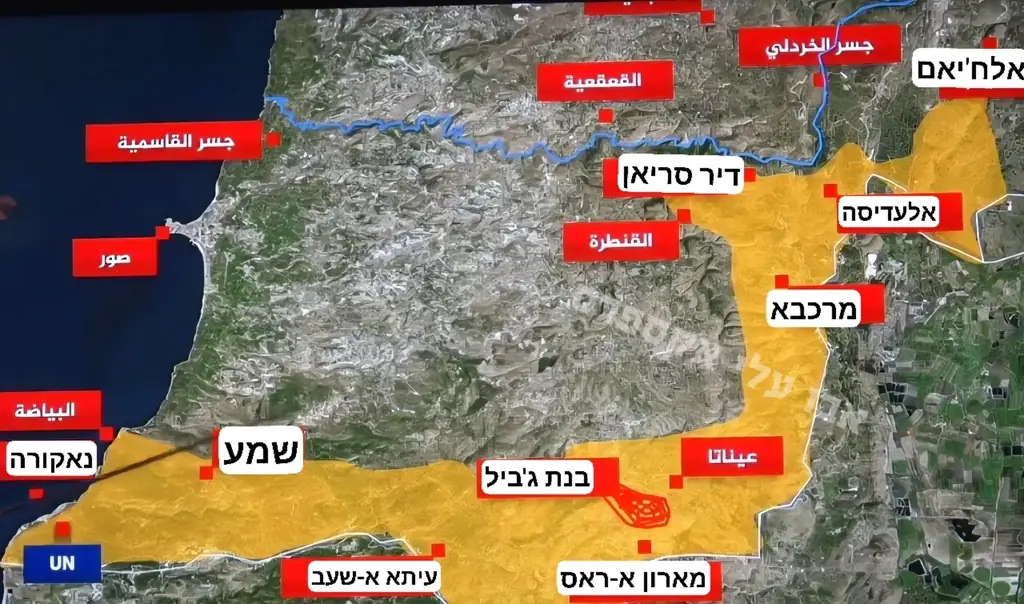 Опубликована карта «желтой линии» на юге Ливана по данным сети Аль-Джазира
