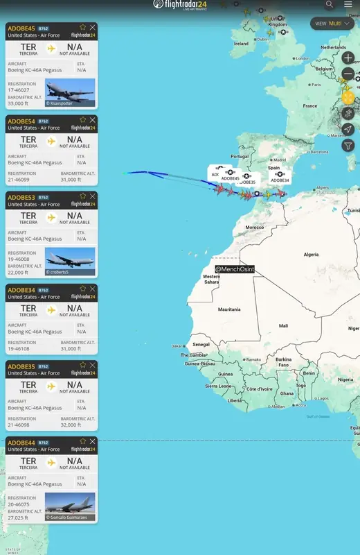 Как минимум 8 американских заправщиков вылетели из Португалии на Ближний Восток