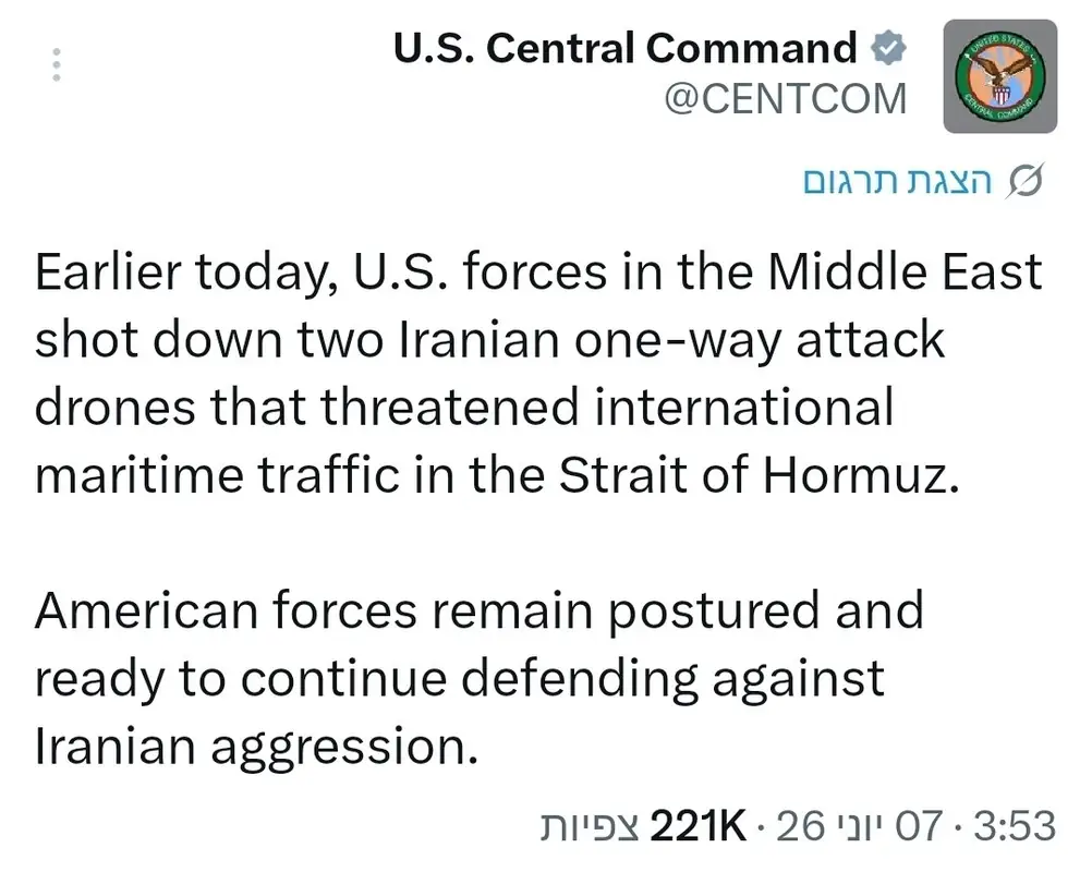 США перехватили два иранских дрона-камикадзе в районе Ормузского пролива